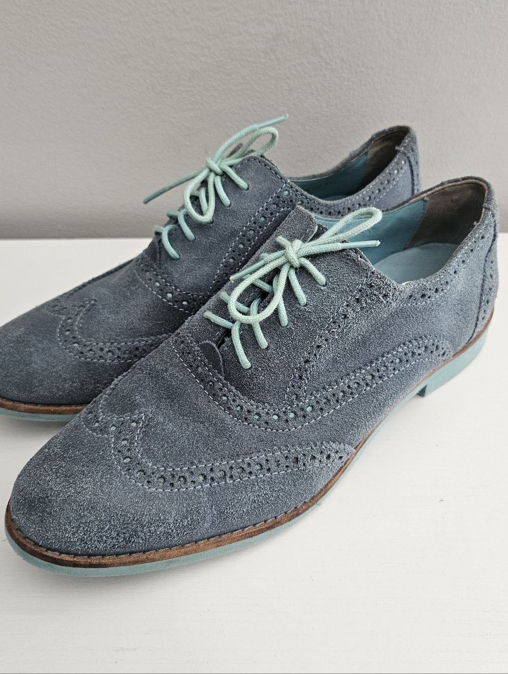 Cole Haan Women's Blue Suede Wingtip Oxfords Loafers Shoes Size 8